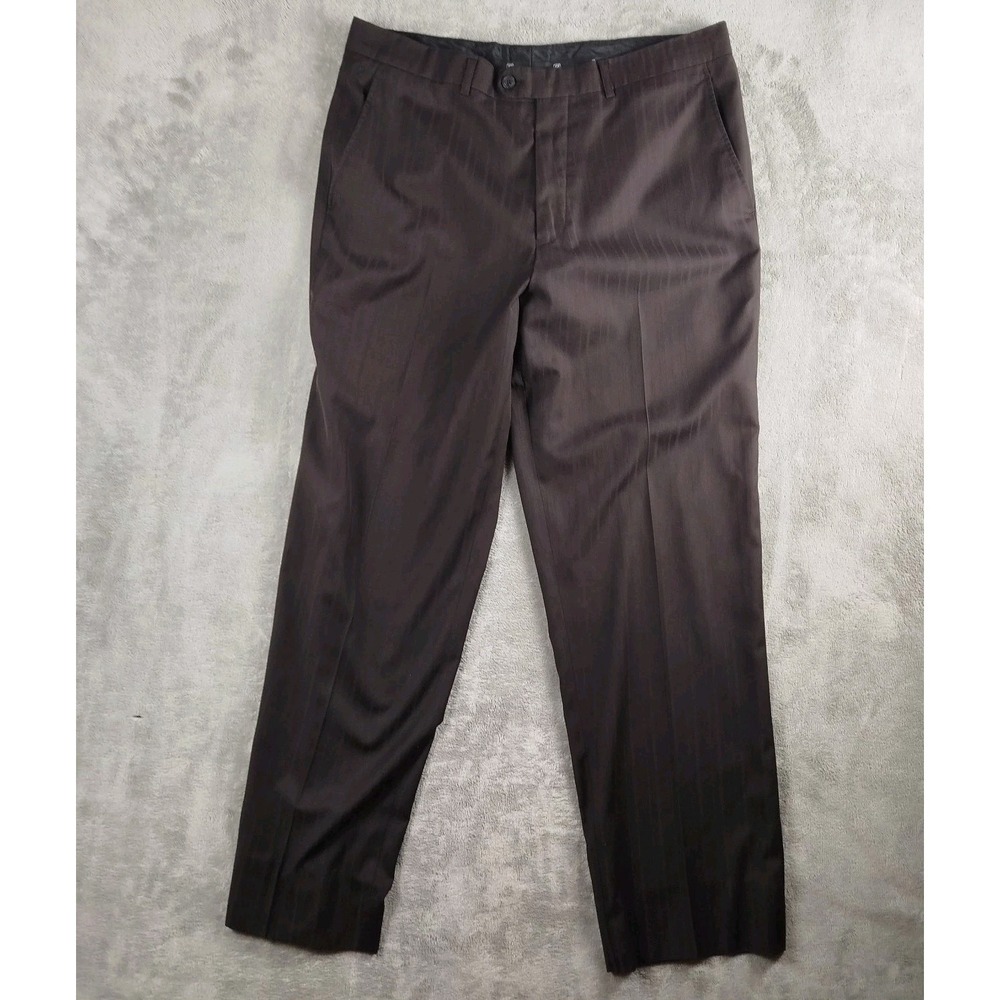 Ermenegildo Zegna Paris Pleated Cuffed Brown Dress Pants Mens 36x30 Wool Blend